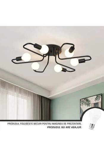 Alista Home Lustra MODERNIST Hexa 6, 6 x E27, Negru, Design Modern
