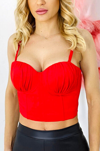 FashionForYou Snow Breeze corset with adjustable medium-thickness straps and draped cups, red