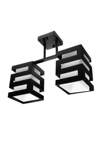 Alista Home Lustra Lemn VANJA cu Abajur Patrat 2 X Dulie E27 Alb Negru