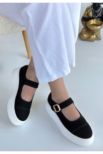 BESKAR Lunni Black Linen Sports Shoes