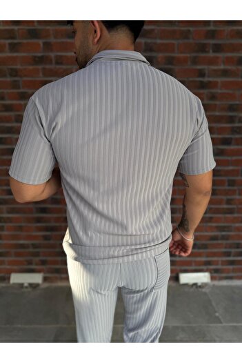 Combineman35 Polo Neck Vertical Striped Men's T-Shirt