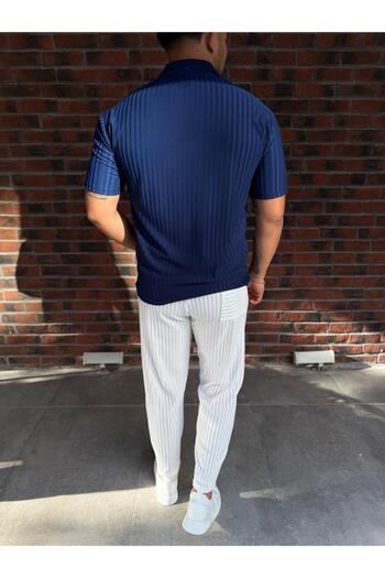 Baycombine35 Men's Striped Polo Neck T-Shirt and Pants Combination