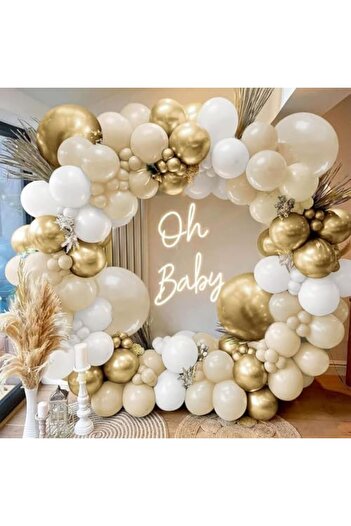 Contento De Semrik Golden and Sand White Balloon Arch Set of 156 Pieces