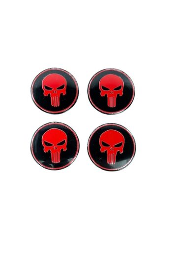 MAF Set 4 embleme stickere abtibild Craniu rosu din tabla (aluminiu) autoadezive 56mm pentru capace roti