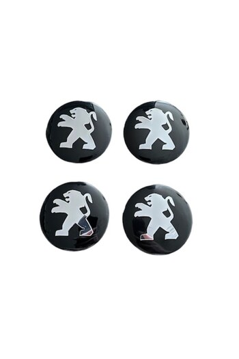 MAF Set 4 Peugeot Black Aluminum Adhesive Wheel Cap Stickers 56mm