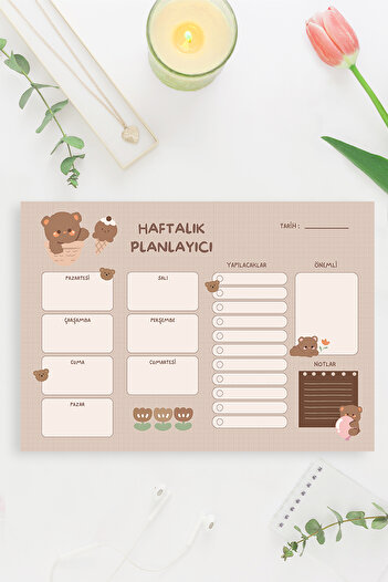 shop Teddy Bear Patterned Horizontal A4 - Notepad, Memo Pad, Notepad, Check List, School Notebook, Planner