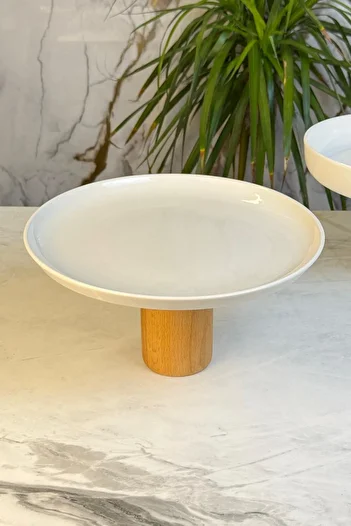 MAY HOME Porcelain Presentation Plate & Cake Cookie Cake Serving Plate with Wooden Legs
