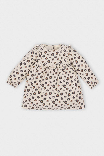 DeFacto Baby Girls Leopard Print Button Ruffle Long Sleeve Dress D5634A524Wn