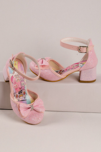 NS Little Girls' Labubu Printed Heeled Shoes, Girls' Evening Dress Shoes