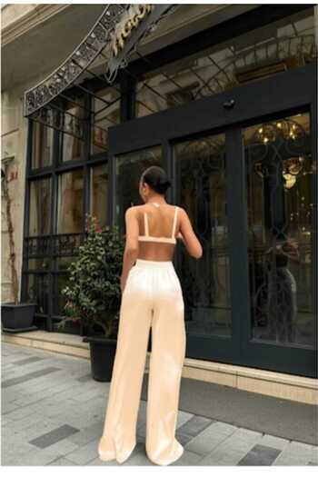 MONAMORE Women's Elastic Waist Satin Trousers