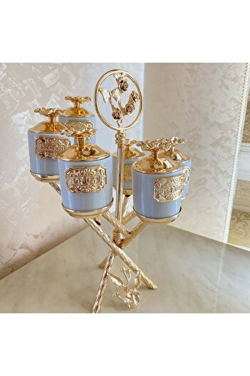 AZADE BAKIR Gold Brass Japongul Mini Crystal 3-Piece Jar and Zigzag 6-Piece Porcelain Spice Bowl Set of 2