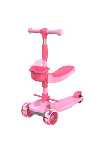 Mixbo Adjustable 3-Wheel Scooter for Kids Mixbo, with Lights, Basket and Seat, 2-3 Years, Pink