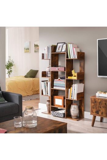 VASAGLE Tree-style bookcase, with 13 storage shelves, rounded corners, 86x25x140cm, rustic brown