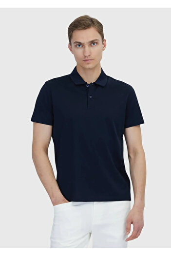 Ramsey Μπλουζάκι Navy Blue Plain Polo Neck 100% βαμβακερό