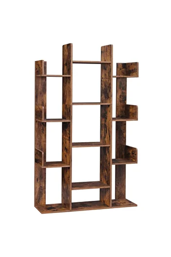 VASAGLE Tree-style bookcase, with 13 storage shelves, rounded corners, 86x25x140cm, rustic brown