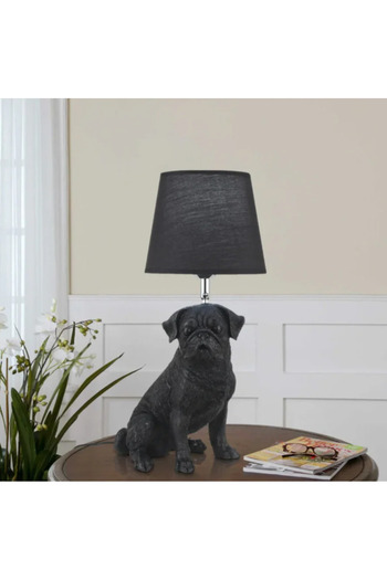 LUXXO Decorative Table Lamp Pug, 1xE27, Resin Body, Textile Shade, 27x20x49cm