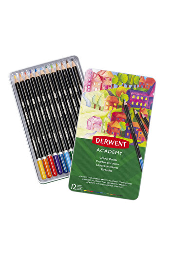 Derwent Set of 12 Academy colored pencils, high quality for aspiring artists