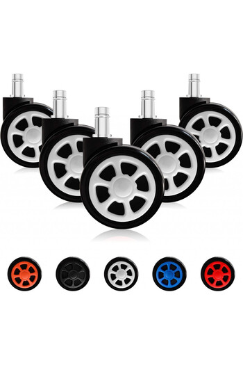 TIANSHU Set de 5 roți pentru scaun de birou, poliuretan/metal, negru/alb, 60 x 54 x 83 mm