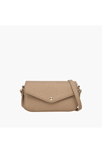 Chrisbella Monogram Detail Crossbody Bag with Adjustable Strap and Flap Closure