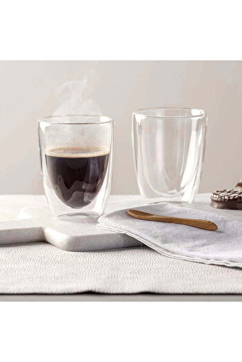 Köken Set de 2 căni termorezistente cu pereți dubli, 300 ml, sticlă borosilicată, transparente, design modern