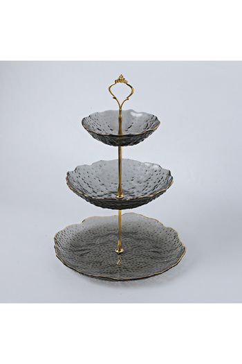 Shuer Three Layer Golden Edge Cake Dessert Plate Set
