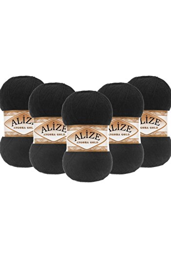 Alize Angora Gold 5 Pack Hand Knitting Yarn 100g X 5 Pieces - Color Code: 60 - Black