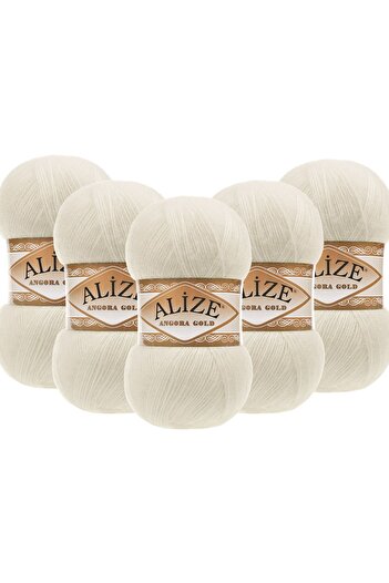Alize Angora Gold 5 Pack Hand Knitting Yarn 100g X 5 Pieces - Color Code: 01 - Cream