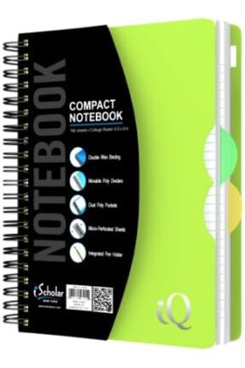 ischolar iQ My Lil Poly Cover Double Wire Notebook, College Ruled, 5.5 x 4 Inch Sheet Size, 180 Sheets
