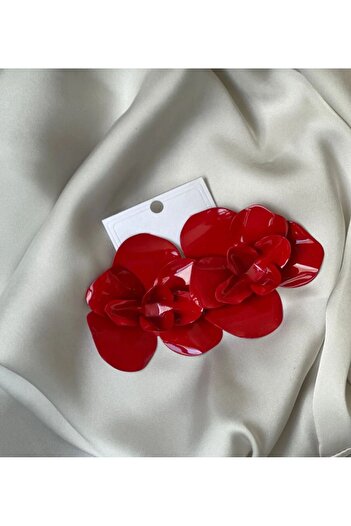 MOD10 Embossed Red Flower Big Size Za Model Women's Earrings