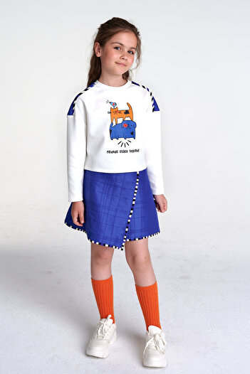 SheShe Girl's Blue Quilted Skirt Blouse Set