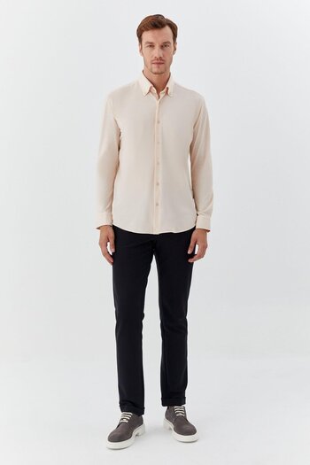 Sabri Özel Button Collar Men's Shirt Cream