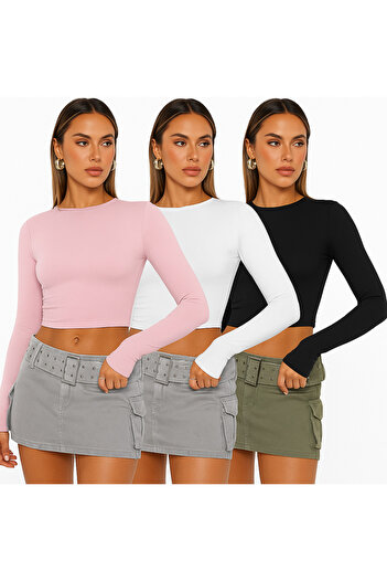 ÖZ PAMUK Από βαμβάκι Απλό ύφασμα Lycra Crew Neck Μπλούζα