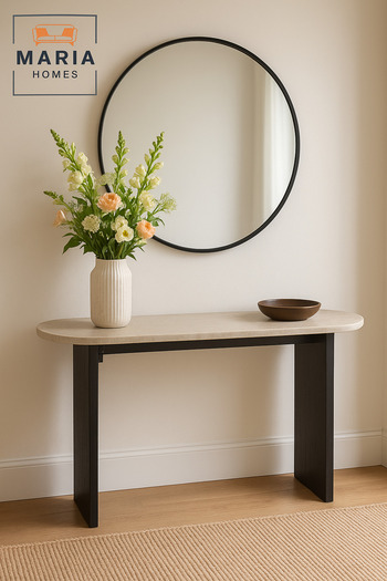 MARIA HOMES طاولة كونسول رخامية 140×40×80 سم – طاولة مدخل عصرية بأرجل سوداء