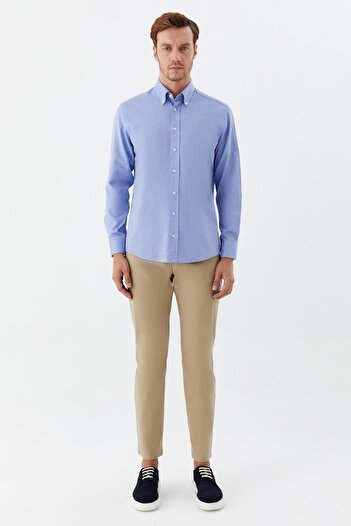 Sabri Özel Button Collar Men's Shirt Dark Blue