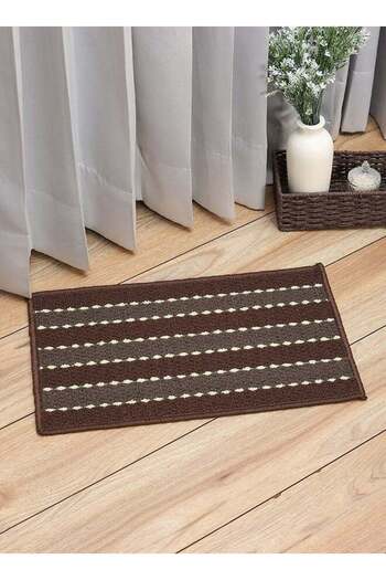 STATUS CONTRACT Anti Slip Front Door Mat | Living Room Rug for Entrance Doors (Brown Lines), 38 x 58