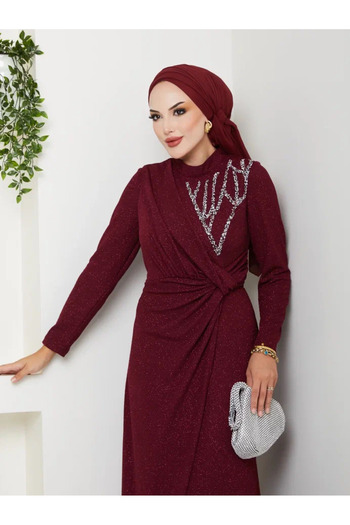 S7V7N EXCLUSIVE Tesettür Evening Dress with Shoulder Details