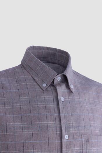 Sabri Özel Short Sleeve Plaid Pattern Cotton Men's Shirt Coffee