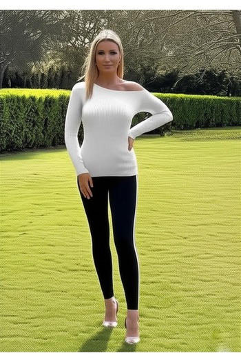 FLEX FASHION SEZON NOU DETALIE DE UMĂR TREND TRICO BADİ ALB