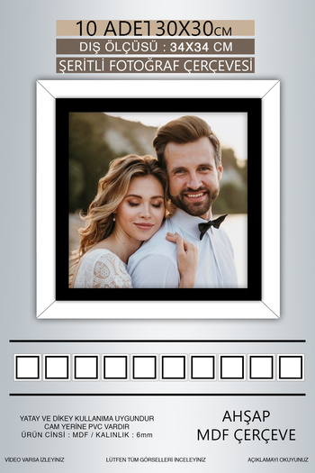 yhfoto 10 Pieces 30X30 Frame - White Black Striped Photo Frame - Mdf Frame - Square Frame