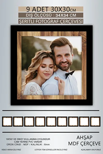 yhfoto 9 Pieces 30X30 Frame - Black-Wood Striped Photo Frame - Mdf Frame - Square Frame