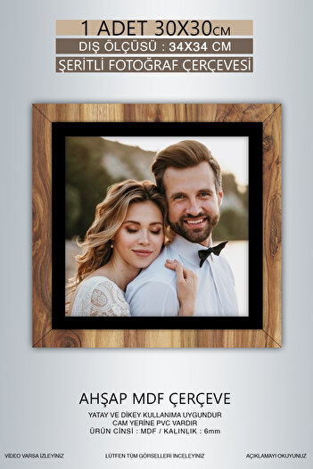 bymat 1 Piece 30X30 Frame - Wooden-Black Striped Photo Frame - Mdf Frame - Square Frame