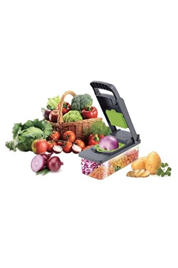 divendi-ro Vegetable and fruit chopper set, with container and 12 accessories, dimensions 33x12x12cm
