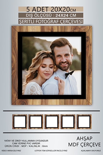 bymat 5 Pieces 20X20 Frame - Wooden-Black Striped Photo Frame - Mdf Frame - Square Frame
