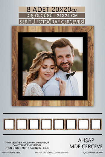 bymat 8 Pieces 20X20 Frame - Wooden-Black Striped Photo Frame - Mdf Frame - Square Frame