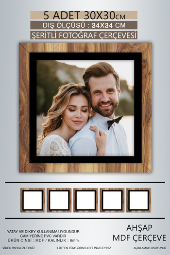 yhfoto 5 Pieces 30X30 Frame - Wooden-Black Striped Photo Frame - Mdf Frame - Square Frame