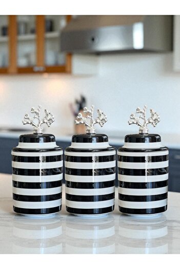 ferayhome Spice Rack Cylinder Ceramic with Lid Coffee Corner Set Black Classic Zebra Silver