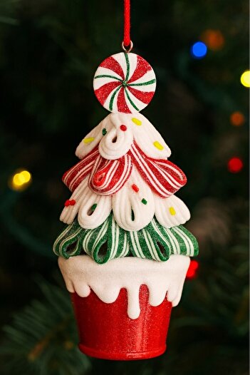 BeySüS Christmas Tree Ornament Candy Patterned Red White Green Tree 16 cm