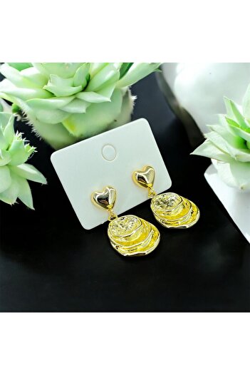 Candy Aurora Heart Dangle Gold Round Layered Earrings