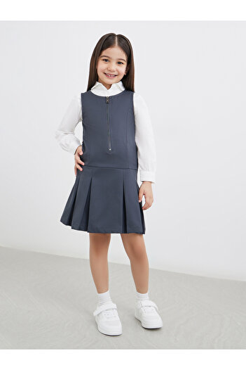Styli Girls Grey Blue Fold Pleated Pinafore Dress