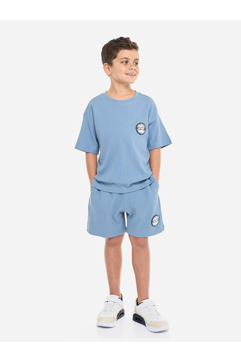 Victor and Jane By Styli Boys Badge Detail Oversized T-Shirt and Shorts Set